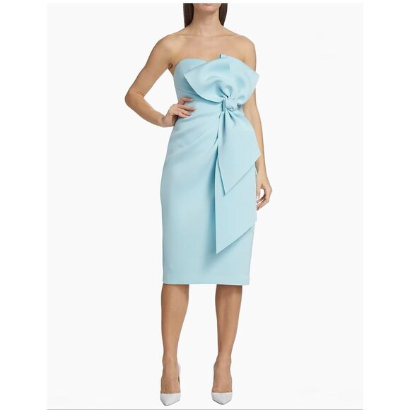 Badgley Mischka Womens Strapless Bow Embellished Midi Dress Azure Size 4 - Picture 3 of 10